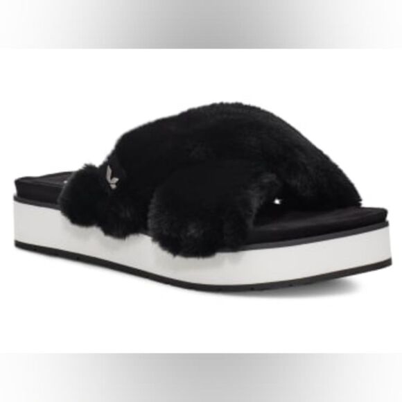 Koolaburra Shoes - KOOLABURRA By UGG Roubie Fuzz Black Slides Size 8